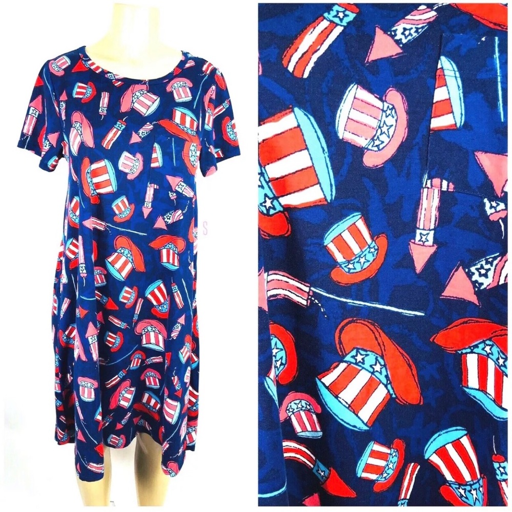 🚩Lularoe Carly Dress Sz S  Red Blue Fireworks